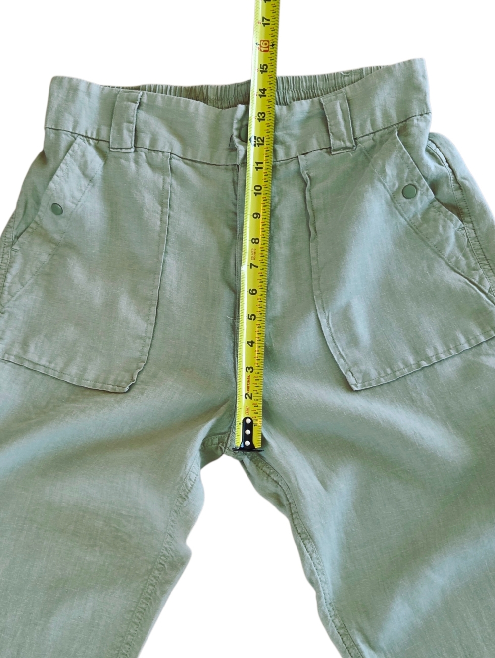 Tahari Linen Trousers Cuffed Relaxed Utility High Waisted Sage Green Size L - Picture 13 of 15
